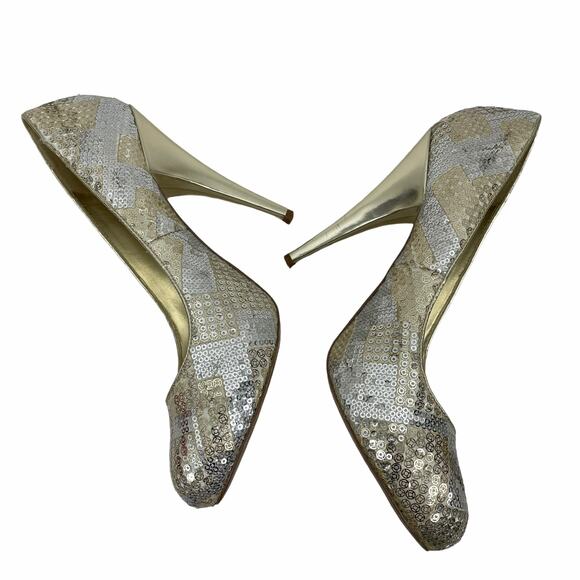 Aldo Glicken Sequins Glitter Pumps Metallic Gold Silver Size 39 - Picture 6 of 11